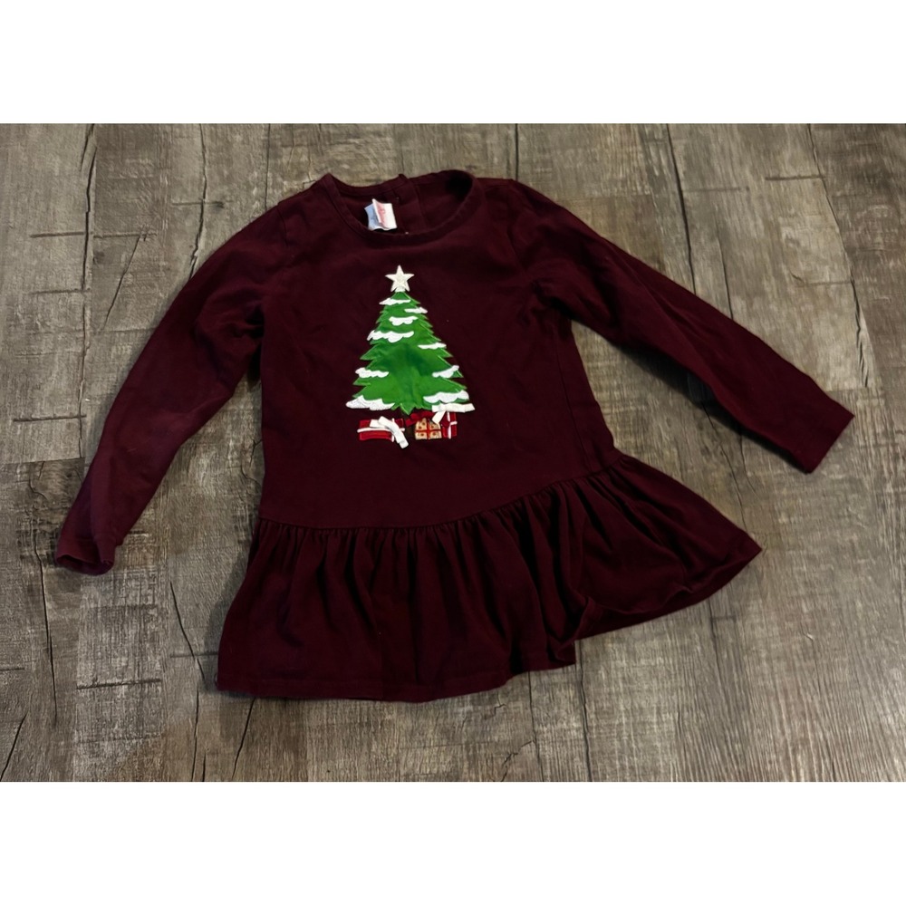 Ricrac & Ruffles Kids Girls Burgundy‎ Christmas Tree Dress Size 6